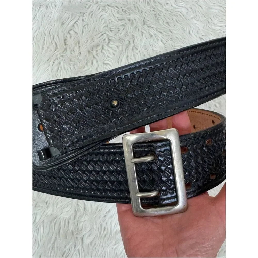 Don Hume Men’s Black Service Leather Basket Weave Duty Belt Size 44